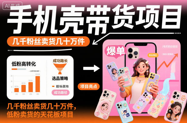 手机壳带货项目，几千粉丝卖货几十万件，短视频低粉卖货的天花板项目-旺仔资源库