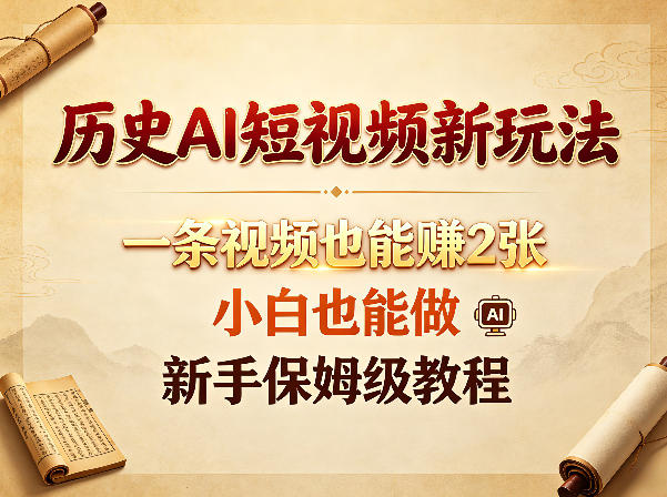 历史AI短视频新玩法，一条视频也能賺2张，小白也能做，新手保姆级教程-旺仔资源库