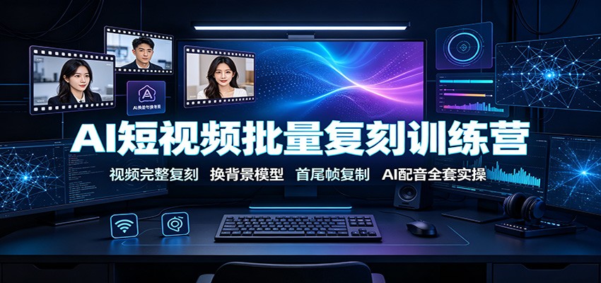 AI短视频批量复刻训练营：视频完整复刻，换背景模型、首尾帧复制、AI配音全套实操-旺仔资源库