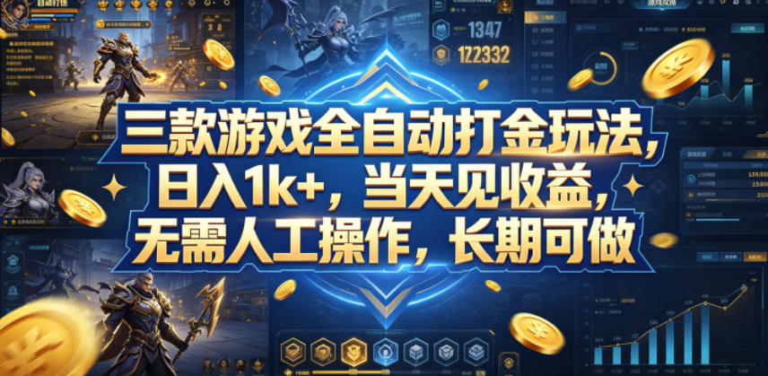 三款游戏全自动打金玩法，日入1k+，当天见收益，无需人工操作，长期可做【揭秘】-旺仔资源库