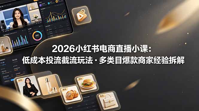 2026小红书电商直播小课，低成本投流截流玩法，多类目爆款商家经验完整拆解教学-旺仔资源库