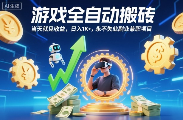游戏全自动搬砖,当天就见收益,日入1K+,永不失业副业兼职项目【揭秘】-旺仔资源库