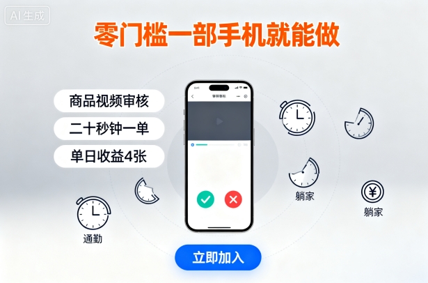 零门槛一部手机就能做，商品视频审核，通勤躺家碎片时间都能做，二十秒钟一单，单日收益4张【揭秘】-旺仔资源库
