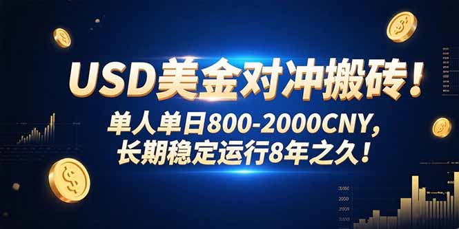 USD美金对冲搬砖!单人单日800-2000CNY，长期稳定运行8年之久!-旺仔资源库
