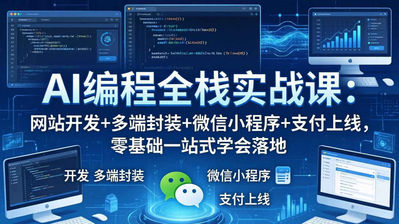 AI编程全栈实战课:网站开发+多端封装+微信小程序+支付上线,零基础一站式学会落地-旺仔资源库