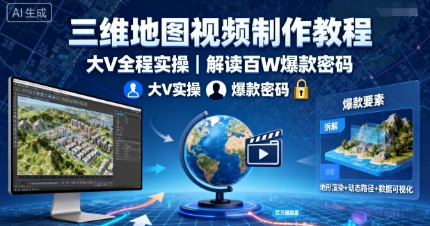 三维地图视频制作教程，大V全程实操，解读百W爆款密码-旺仔资源库